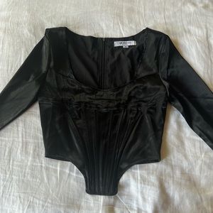 HEIRESS Beverly Hills satin boned long sleeve corset top black